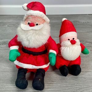 TWO Vintage Santa Christmas Nylon Parachute Puffy Plush Soft Dreams Int Silver